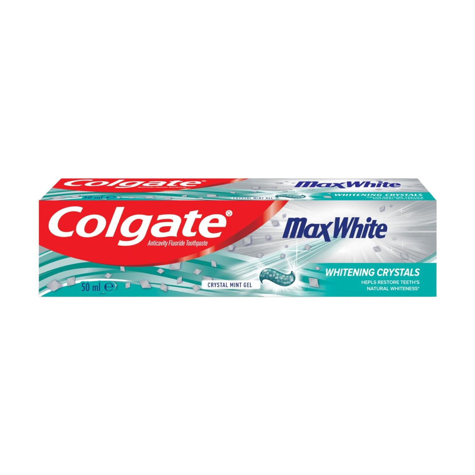 Зубна паста Colgate Max White Макс блиск, Кришталева м'ята, з відбілювальними пластинками, 50 мл